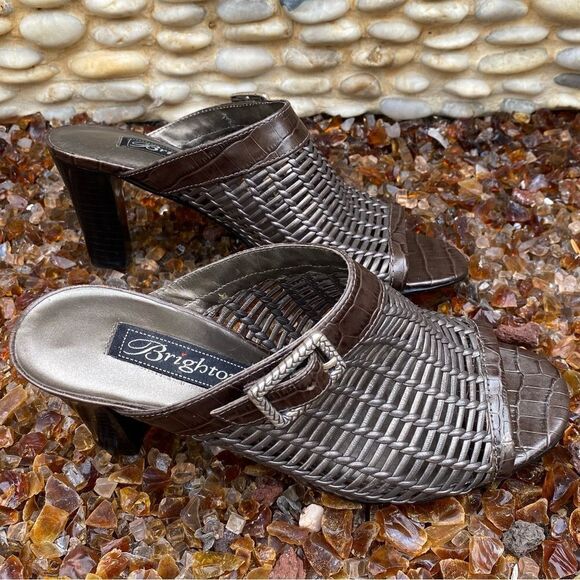Brighton Pewter/Silver Woven Reed Slide Open Toe Heel Sandal Leather Size 7M EUC - Picture 8 of 12